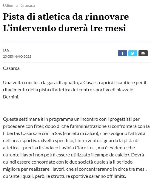 Riqualificazione della pista e pedane di atletica leggera presso lo Stadio comunale di Casarsa della Delizia