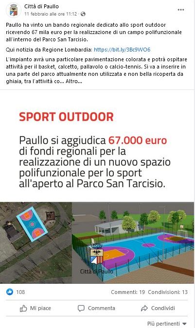 Spazio polifuzionale per lo sport all’aperto a Paullo