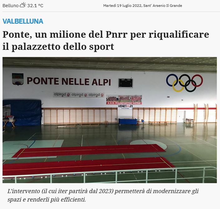 Riqualificazione Palazzetto dello sport a Ponte nelle Alpi