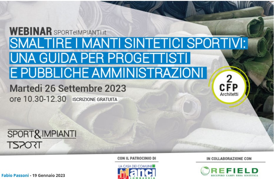 Seminario webinar: guida per progettisti ed enti pubblici sullo smaltimento a fine vita dei manti sintetici – Settembre 2023